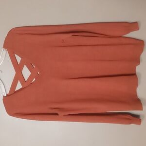 Love Ellie Burnt Orange Fitted Long Sleeve Blouse w Lattice Back Opening XL